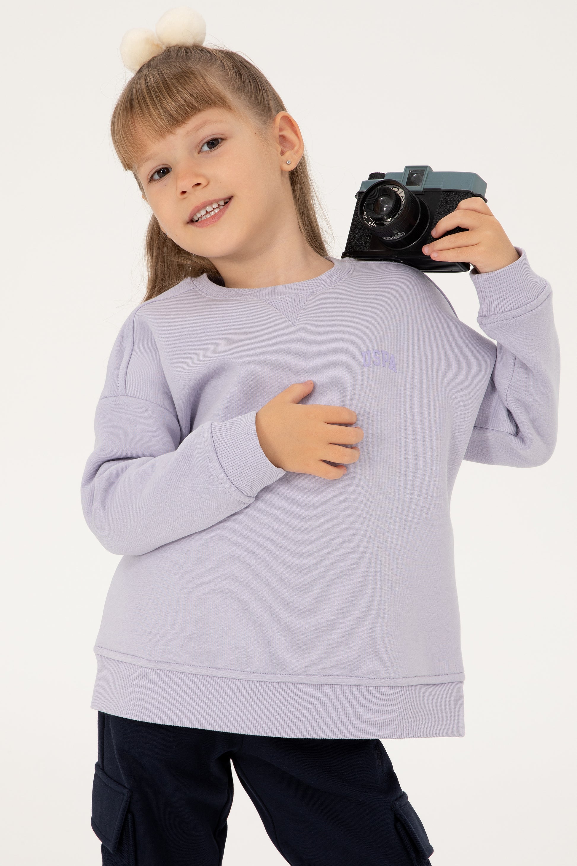 Girls' Lilac Basic Chiffon Crew Neck Sweatshirt