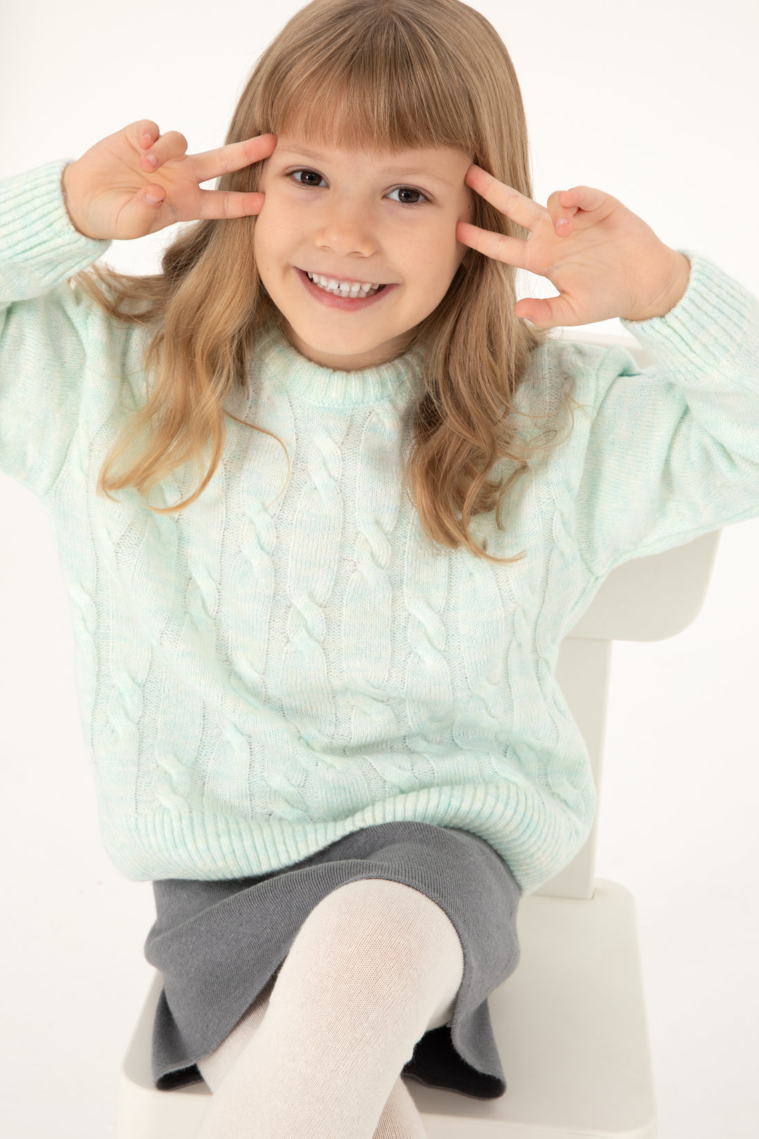 Girls' Water Green Crew Neck Sweater