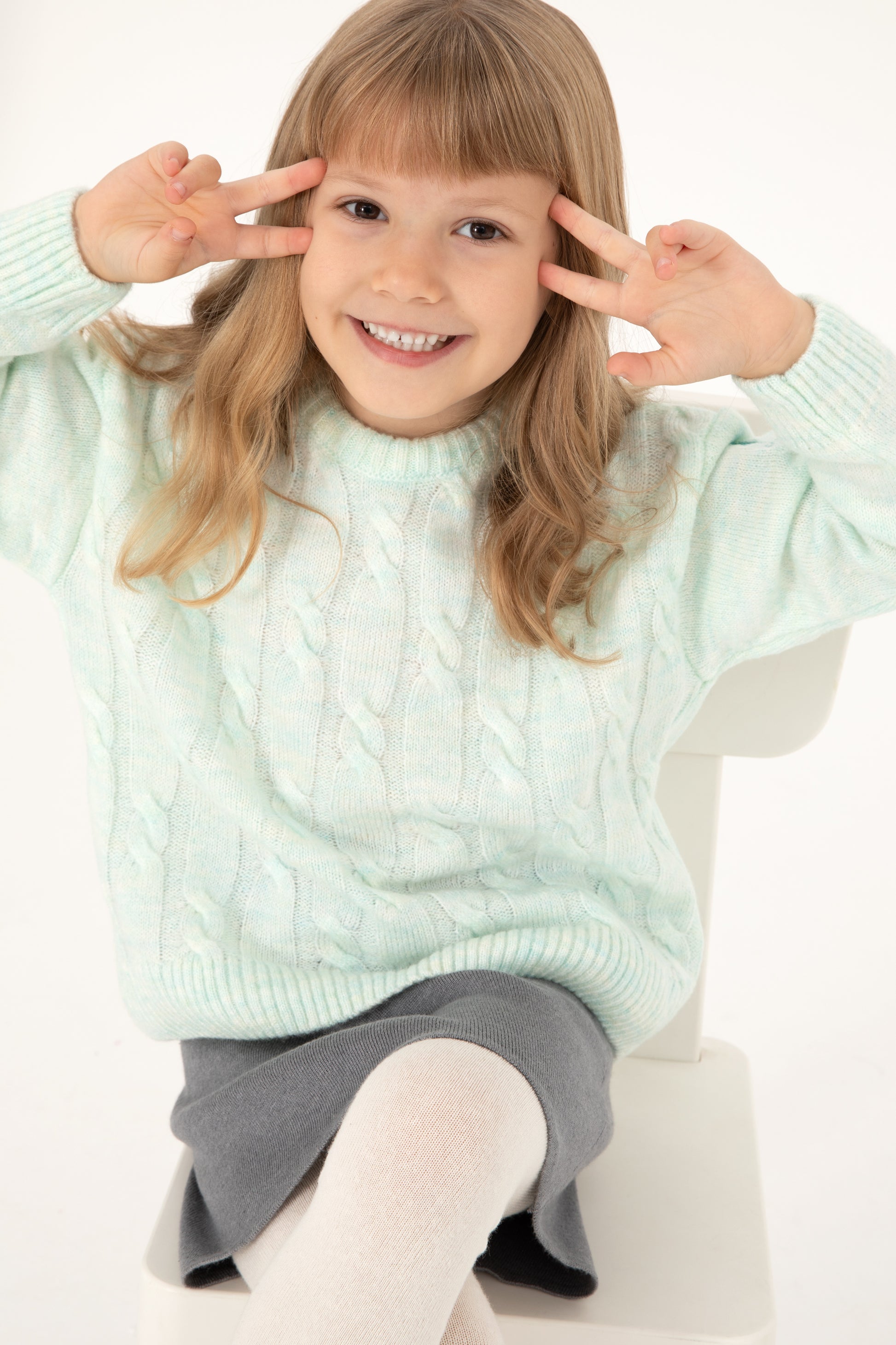 Girls' Water Green Crew Neck Sweater