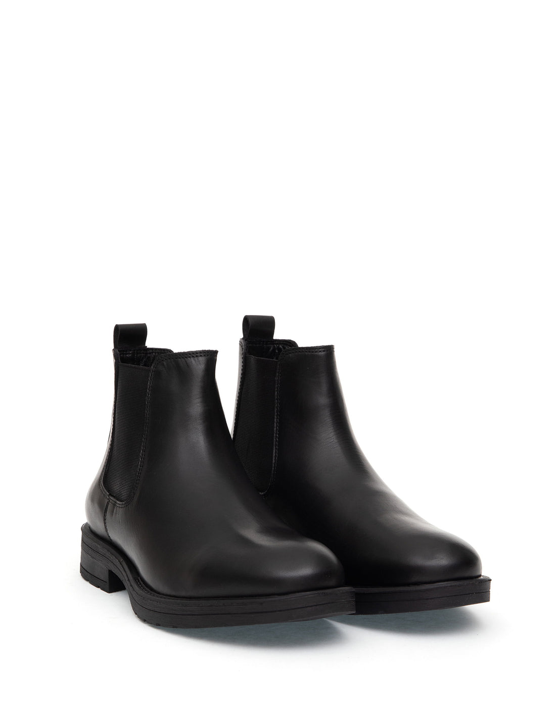 Black 100% Leather Rubber Sole Chelsea Boots