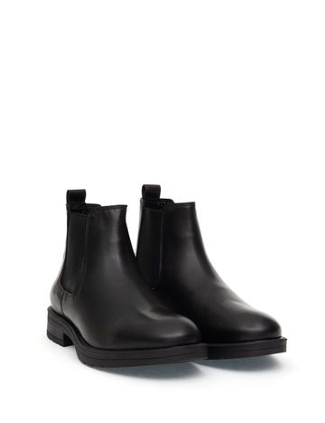 Black 100% Leather Rubber Sole Chelsea Boots
