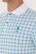 Men's Regular Fit Polo Neck Turquoise Patterned T-Shirt