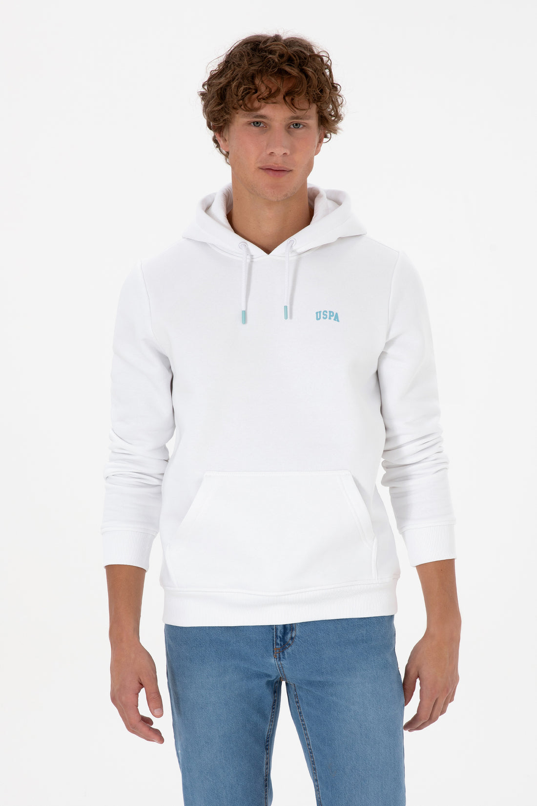 Erkek Regular Fit Kapüşonlu Beyaz Basic Sweatshirt