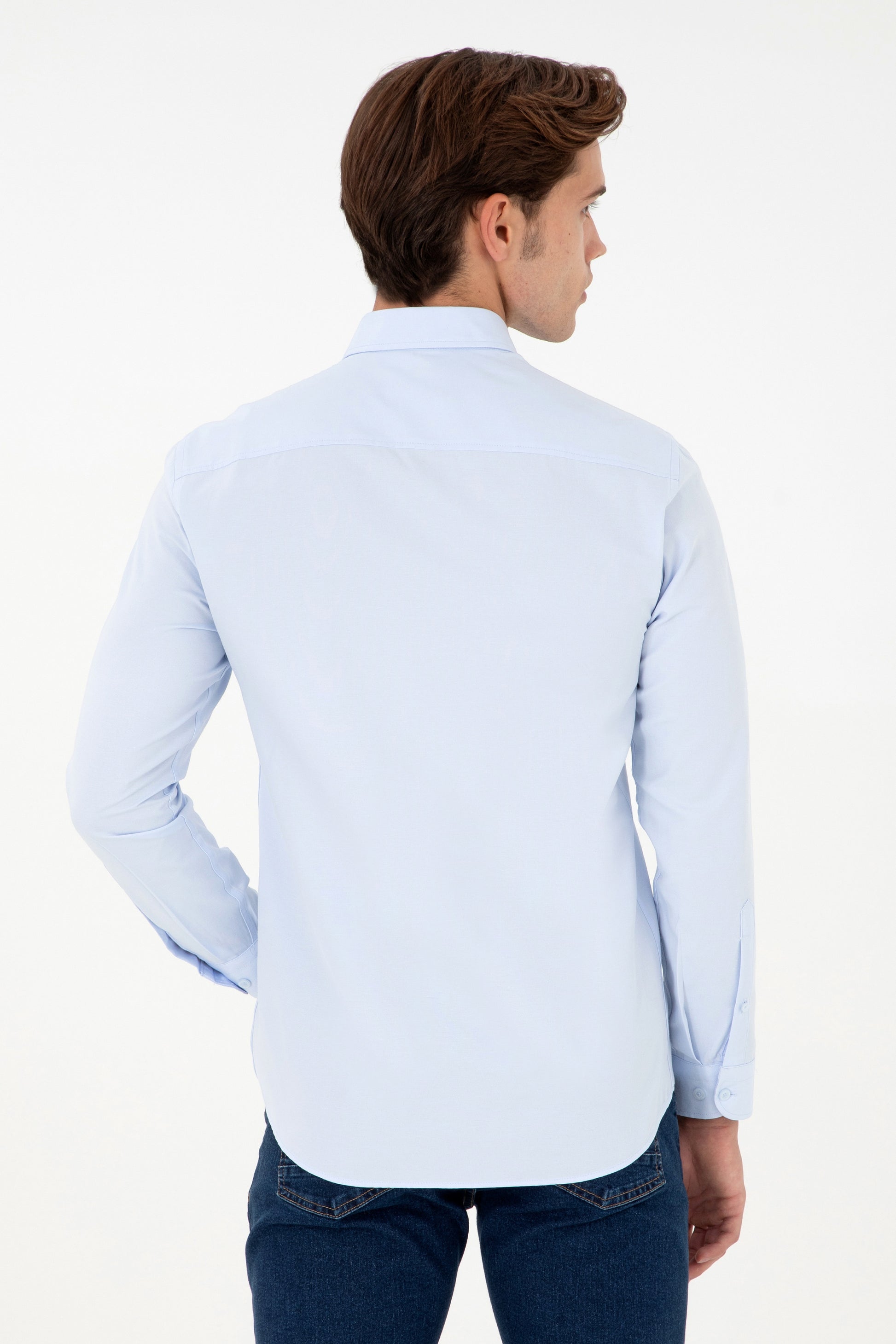 Men's Light Blue Long Sleeve Basic Shirt