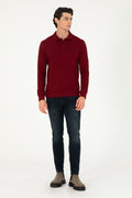 Men's Regular Fit Polo Neck Burgundy Basic Sweatshirt