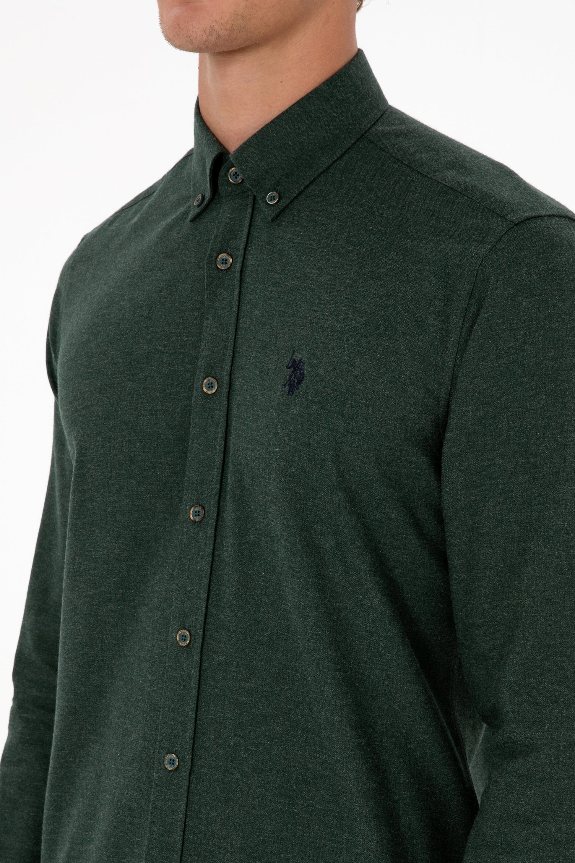 Men's Dark Green Long Sleeve Basic Shirt