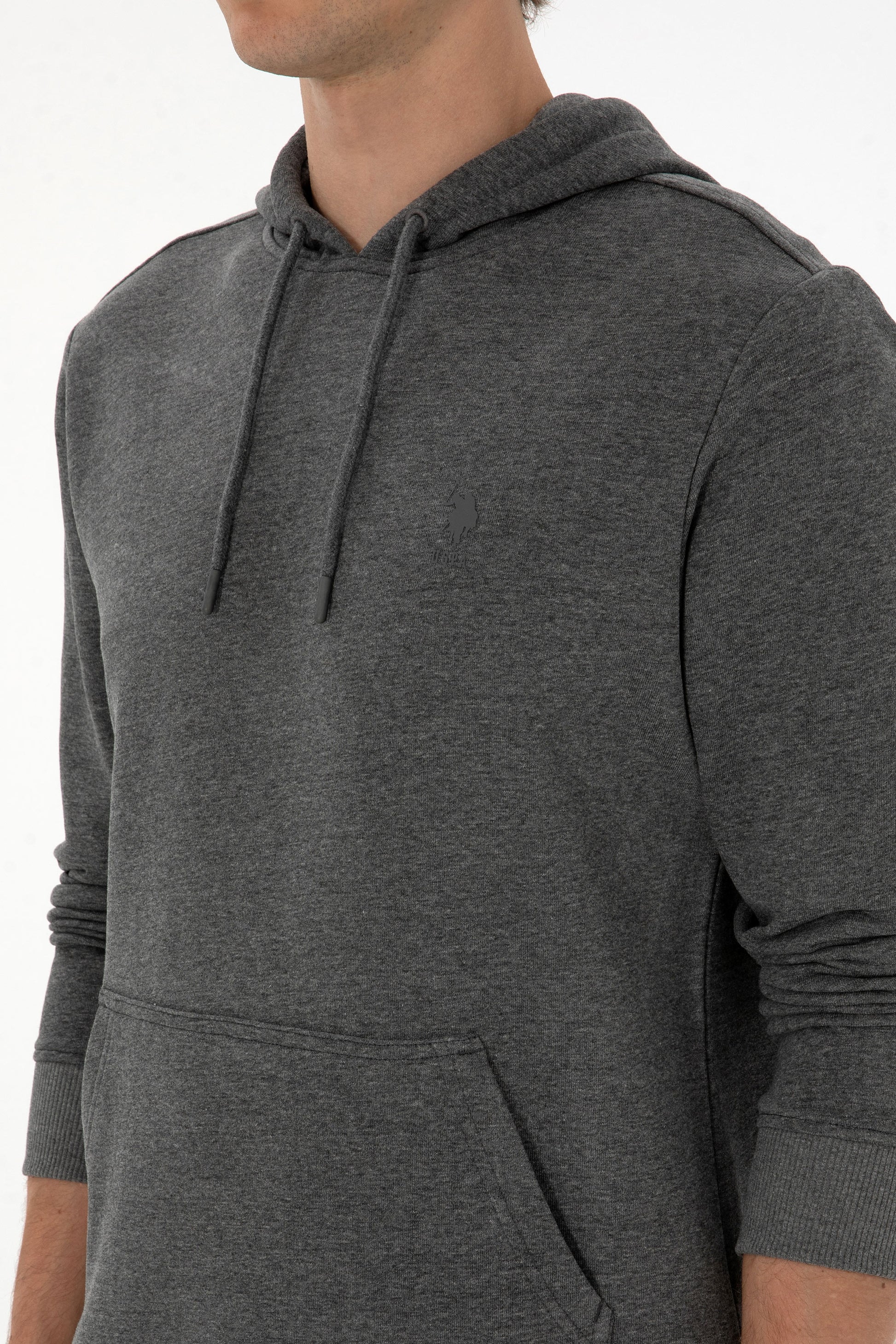 Erkek Regular Fit Kapişonlu Antrasit Melanj Basic Sweatshirt