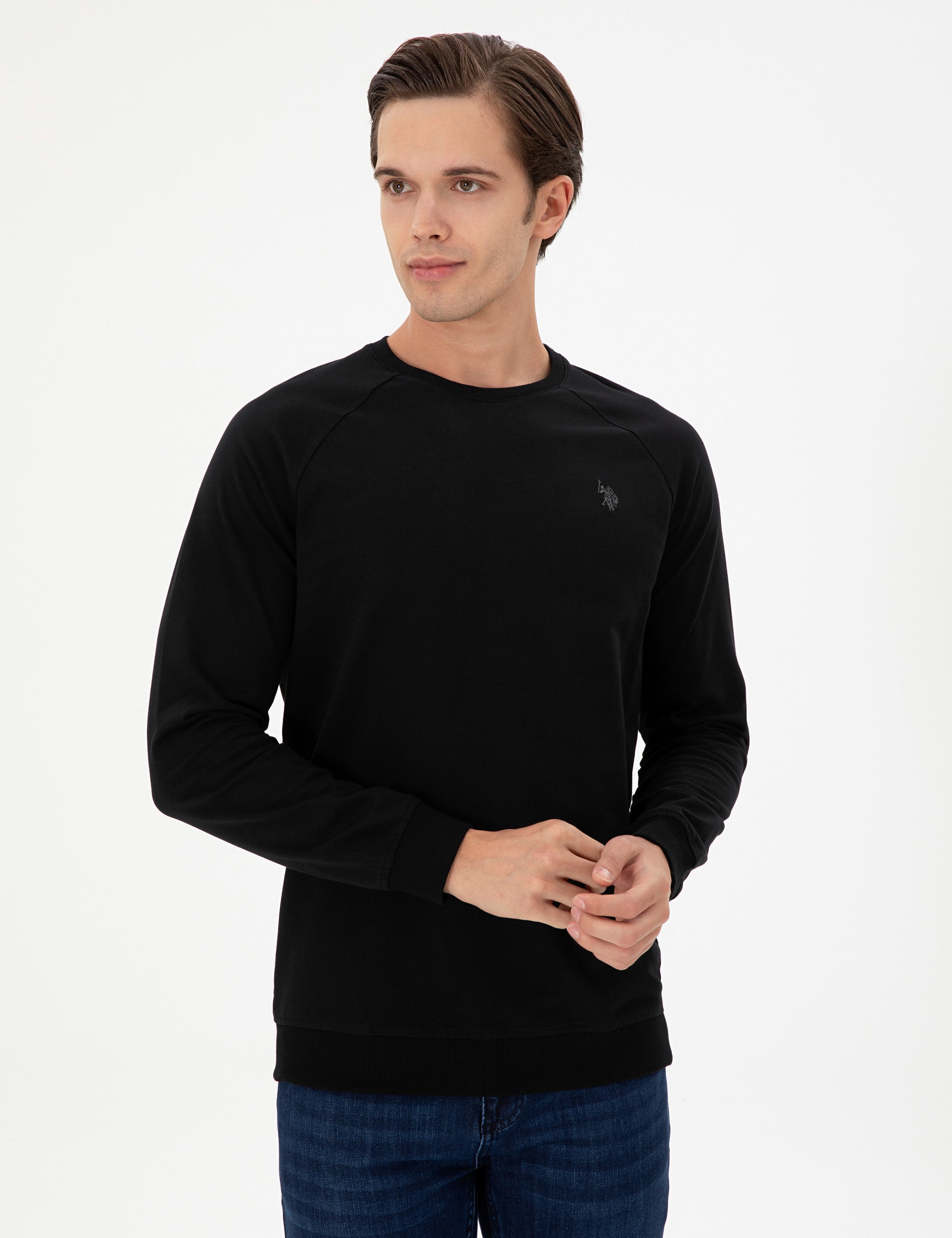 Men's Regular Fit Crew Neck Black Basic Sweatshirt