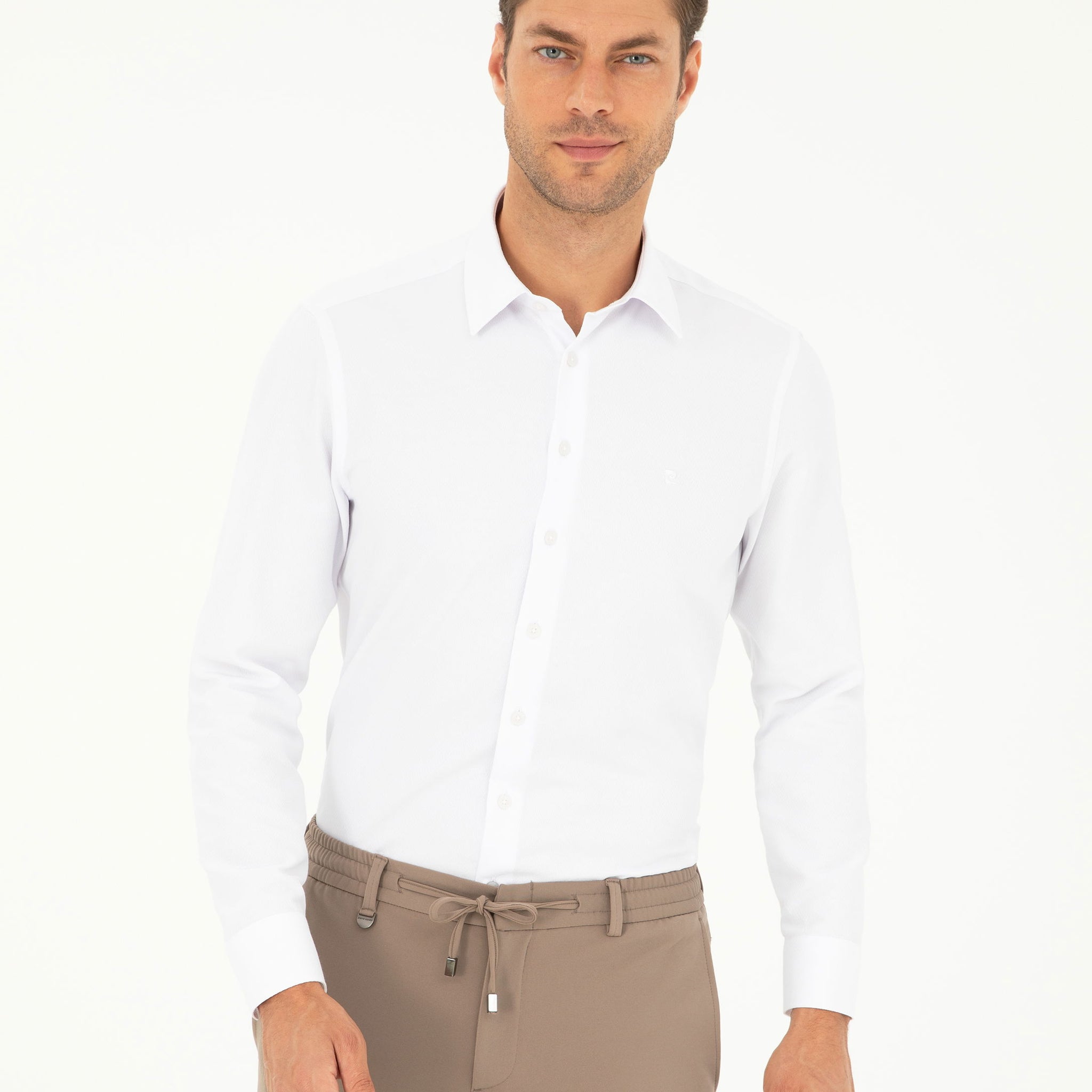White Slim Fit Chunky Long Sleeve Shirt
