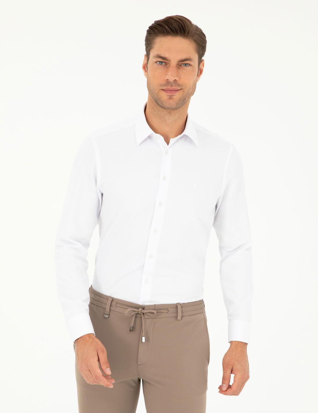 White Slim Fit Chunky Long Sleeve Shirt