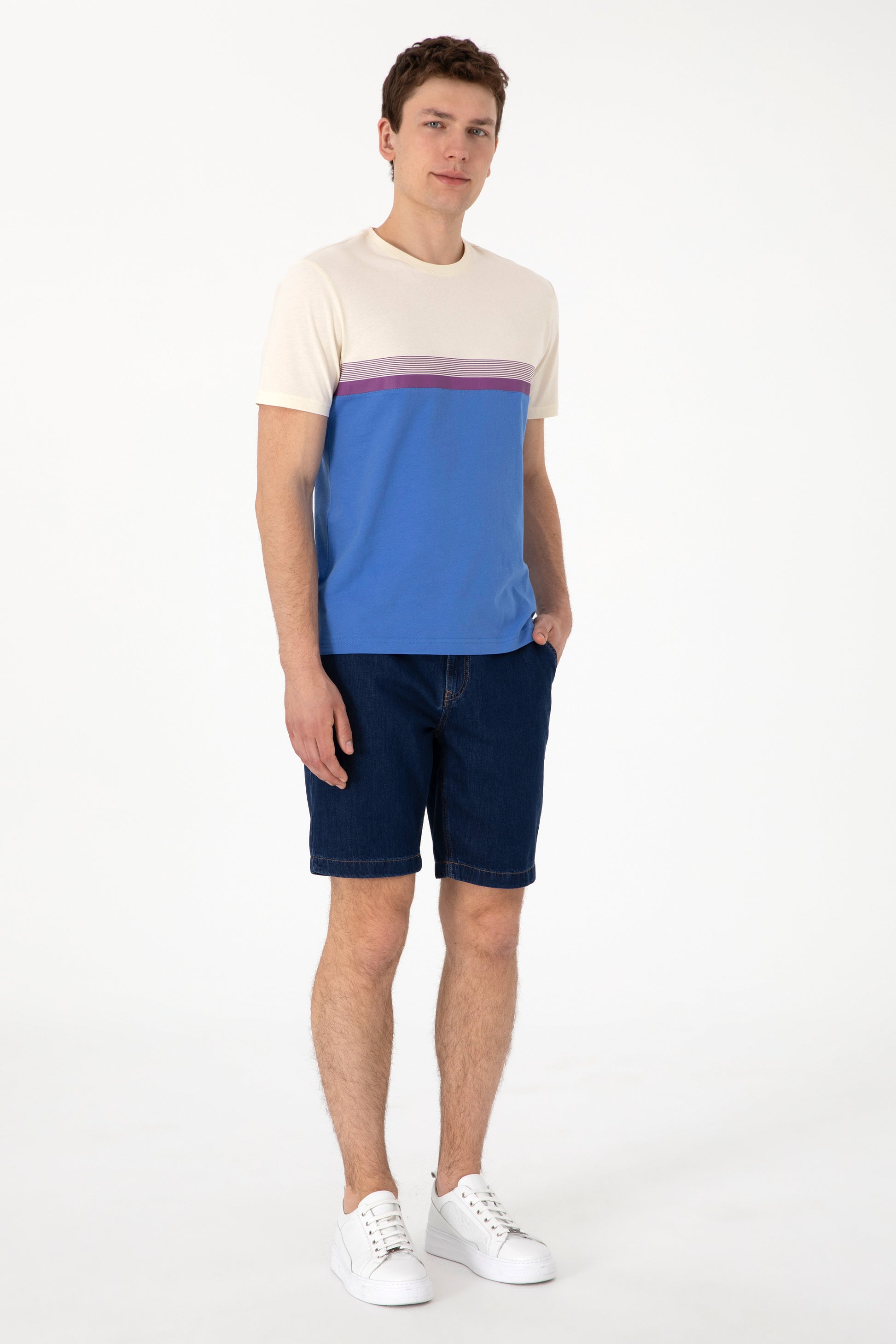 Men's Regular Fit Crew Neck Indigo T-Shirt