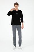 Men's Comfort Fit Crew Neck Black Basic Sweatshirt