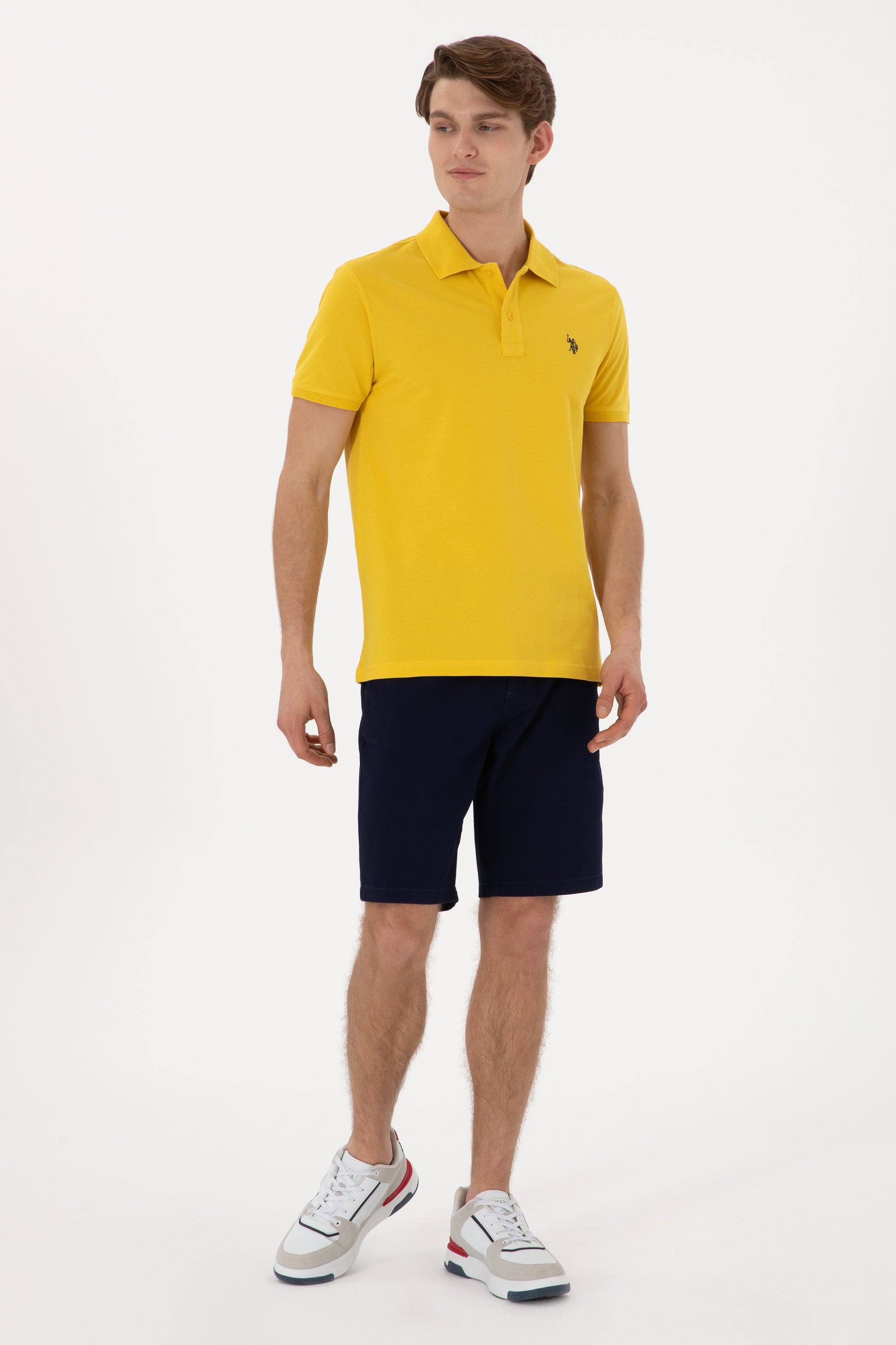 Men's Slim Fit Polo Neck Yellow Basic T-Shirt