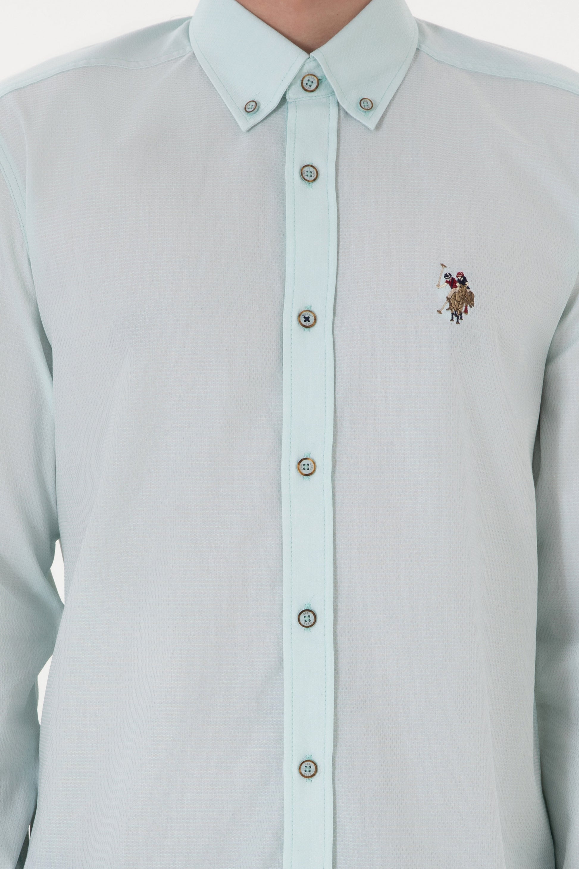 Men's Water Green Long Sleeve Basic Shirt