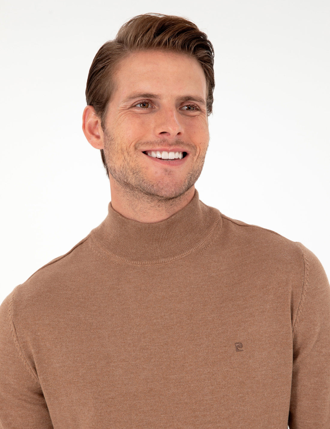 Camel Melange Slim Fit Half Turtleneck Basic Sweater