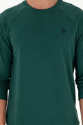 Men's Regular Fit Crew Neck Dark Green Basic Sweatshirt