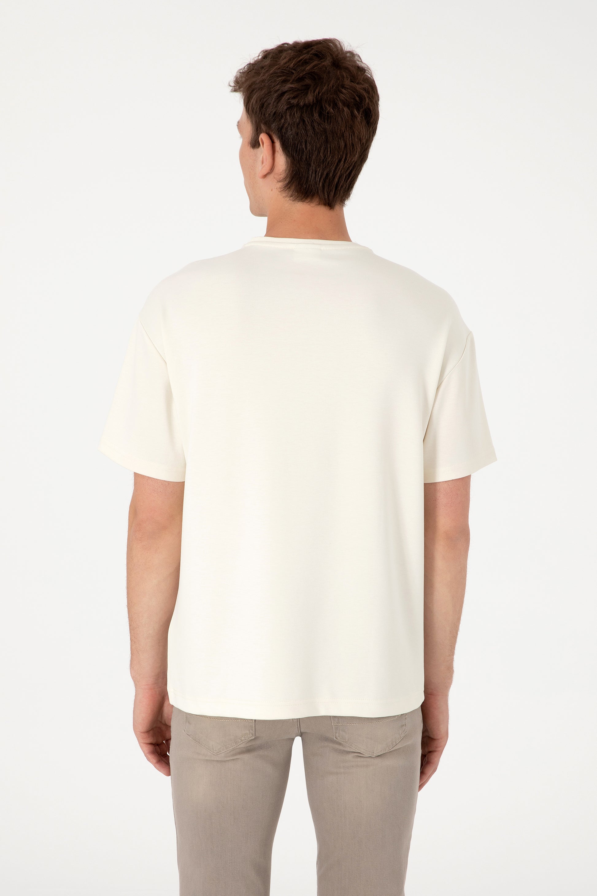 Men's Comfort Fit Cream Crew Neck T-Shirt