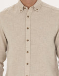 Beige Slim Fit Long Sleeve Shirt