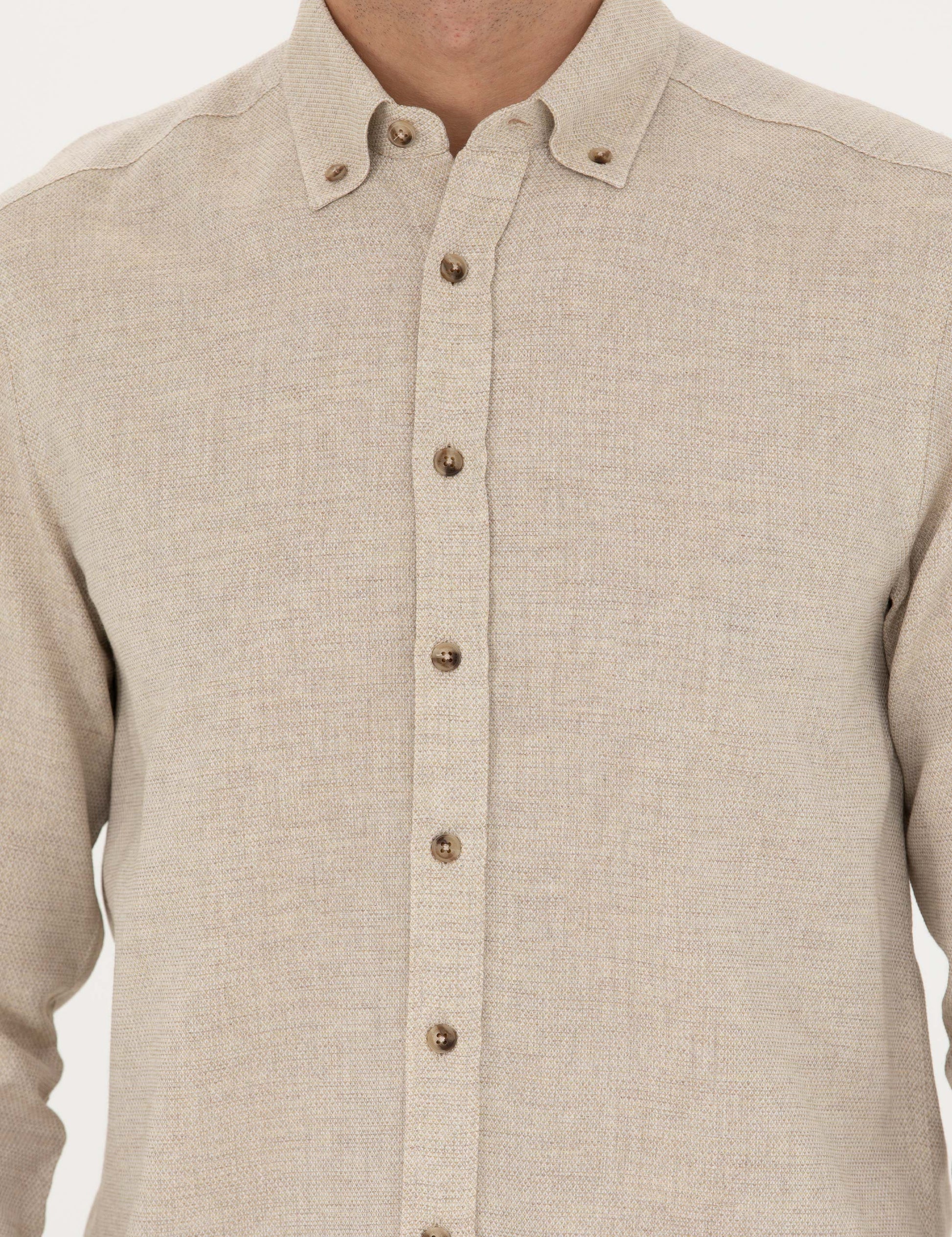 Beige Slim Fit Long Sleeve Shirt