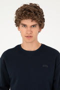 Comfort Fit Crew Neck Charcoal Navy Basic Sweatshirt