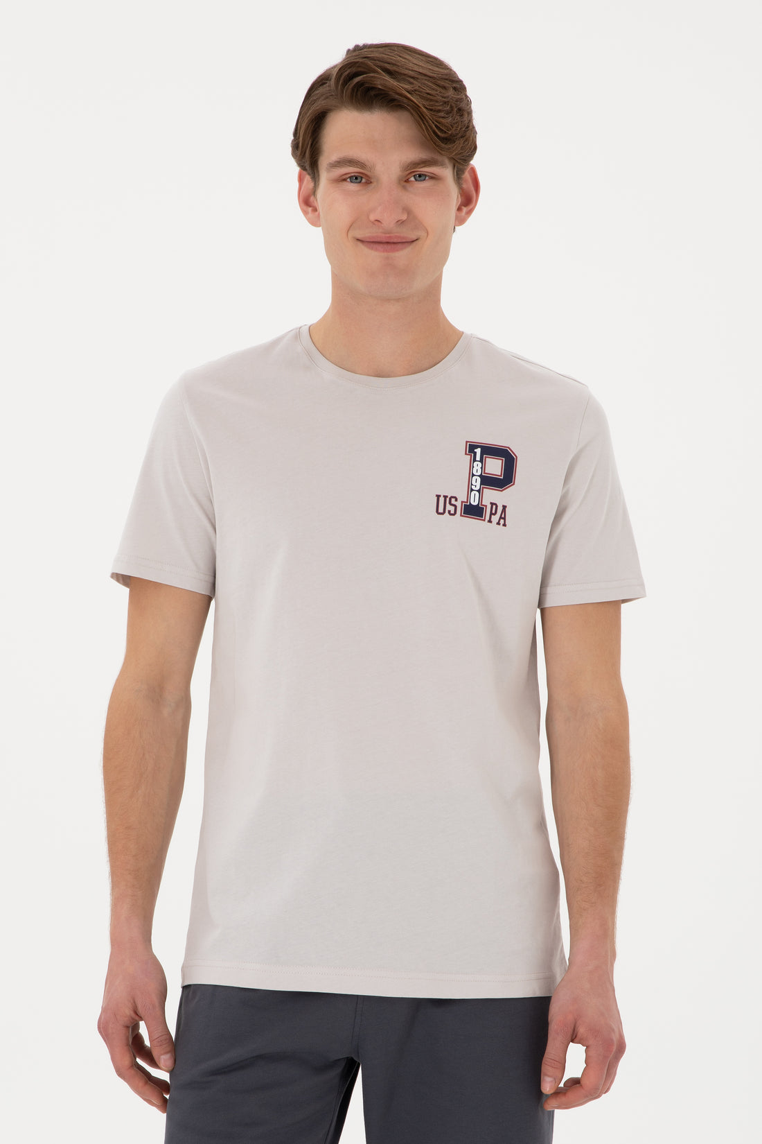 Men's Regular Fit Crew Neck Light Grey T-Shirt