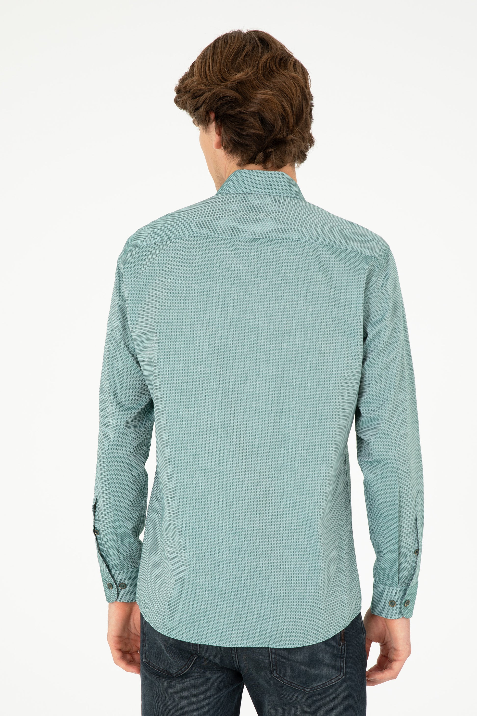 Men's Dark Green Long Sleeve Basic Shirt