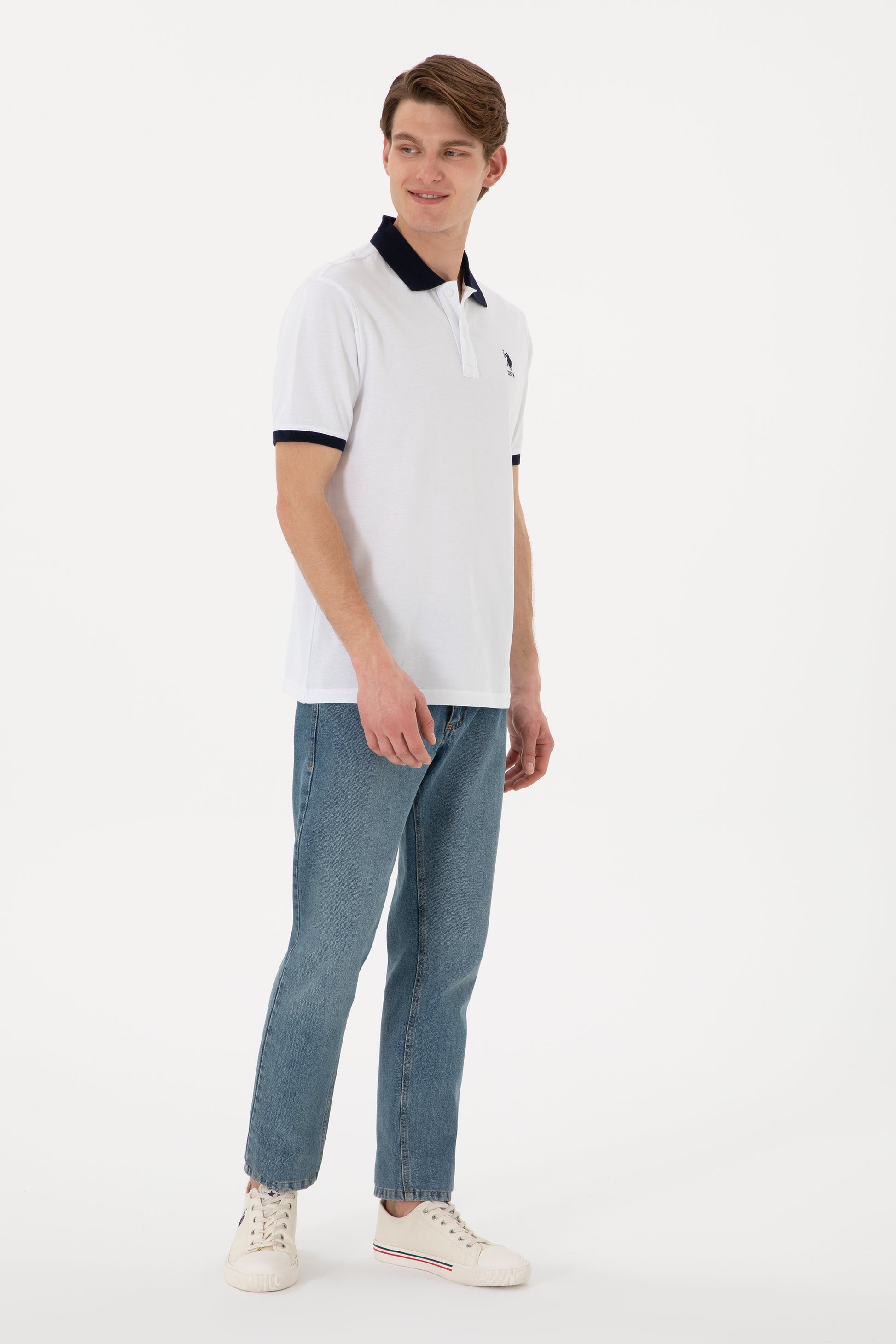 Men's Regular Fit Polo Neck White Basic T-Shirt