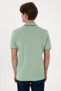 Men's Regular Fit Polo Neck Water Green Basic T-Shirt