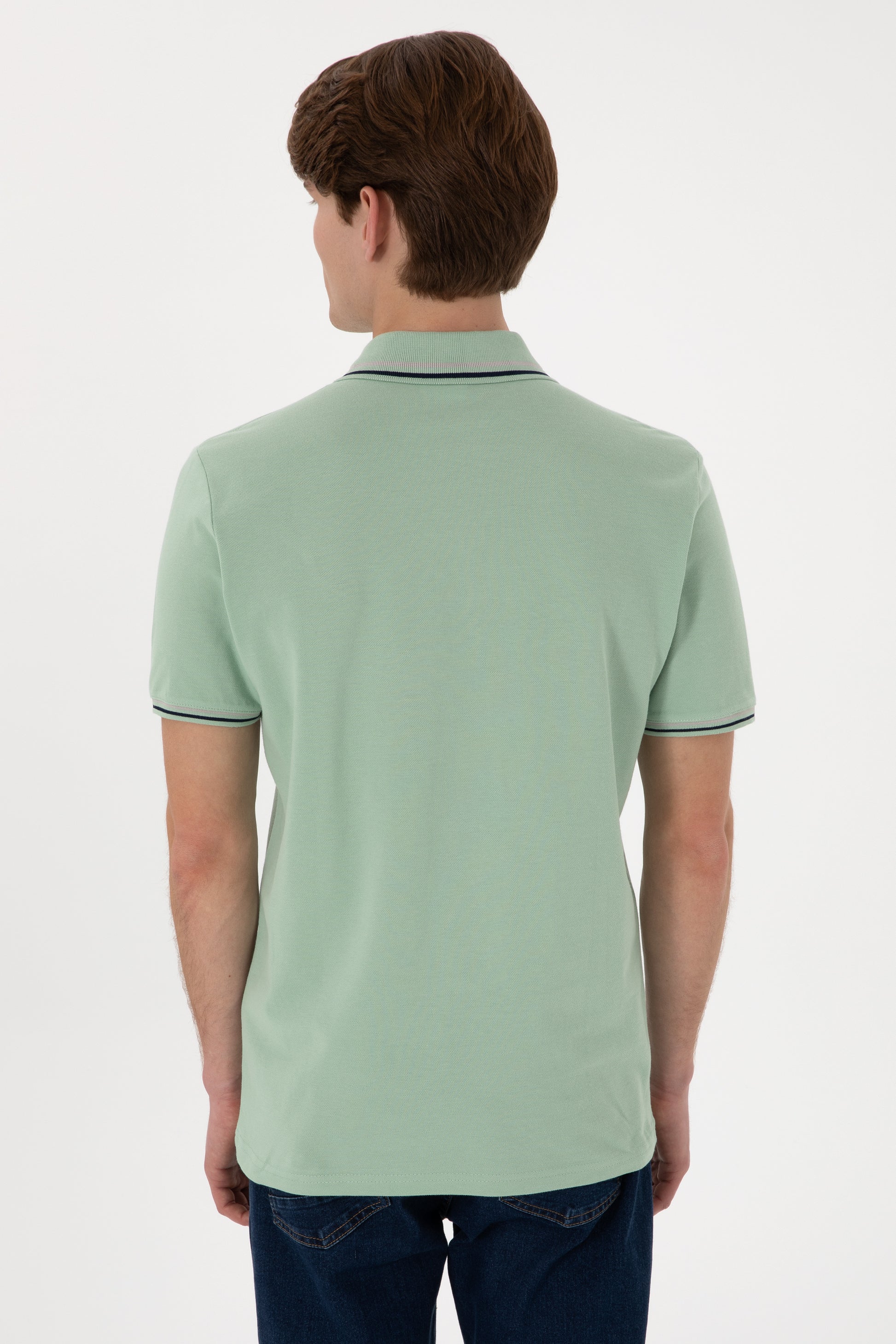 Men's Regular Fit Polo Neck Water Green Basic T-Shirt