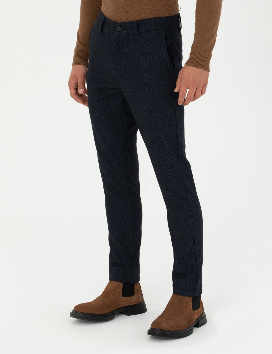 Navy Blue Slim Fit Canvas Pants