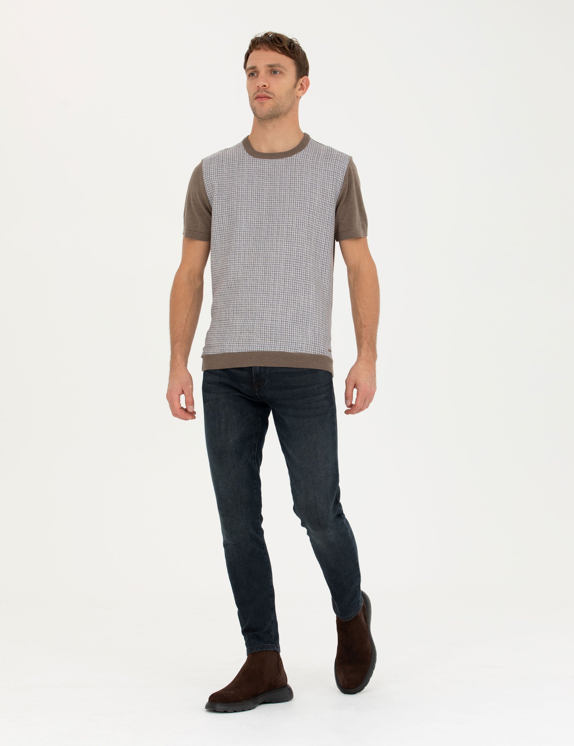 Mink Melange Slim Fit Crew Neck Sweater T-Shirt