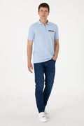 Men's Regular Fit Zipper Light Blue T-Shirt