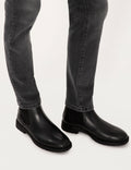 Black 100% Leather Rubber Sole Chelsea Boots