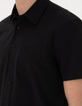 Black Basic Regular Fit Short Sleeve Pocket Shirt
