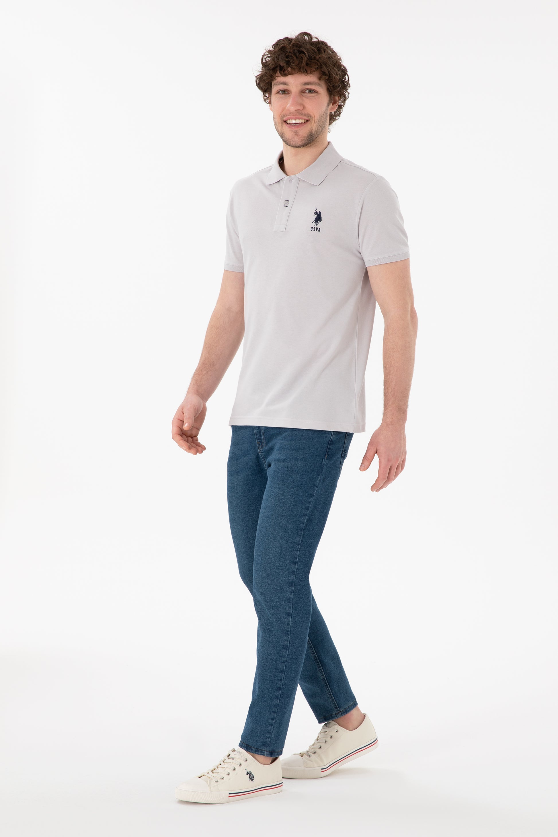 Men's Slim Fit Polo Neck Light Gray Basic T-Shirt