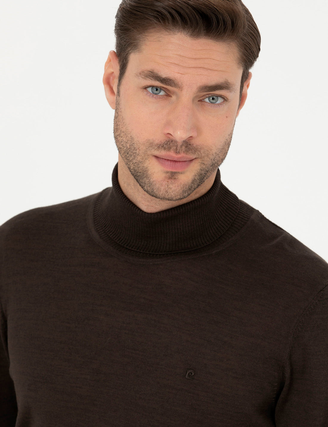 Brown Slim Fit Turtleneck Wool Blend Basic Knitwear Sweater