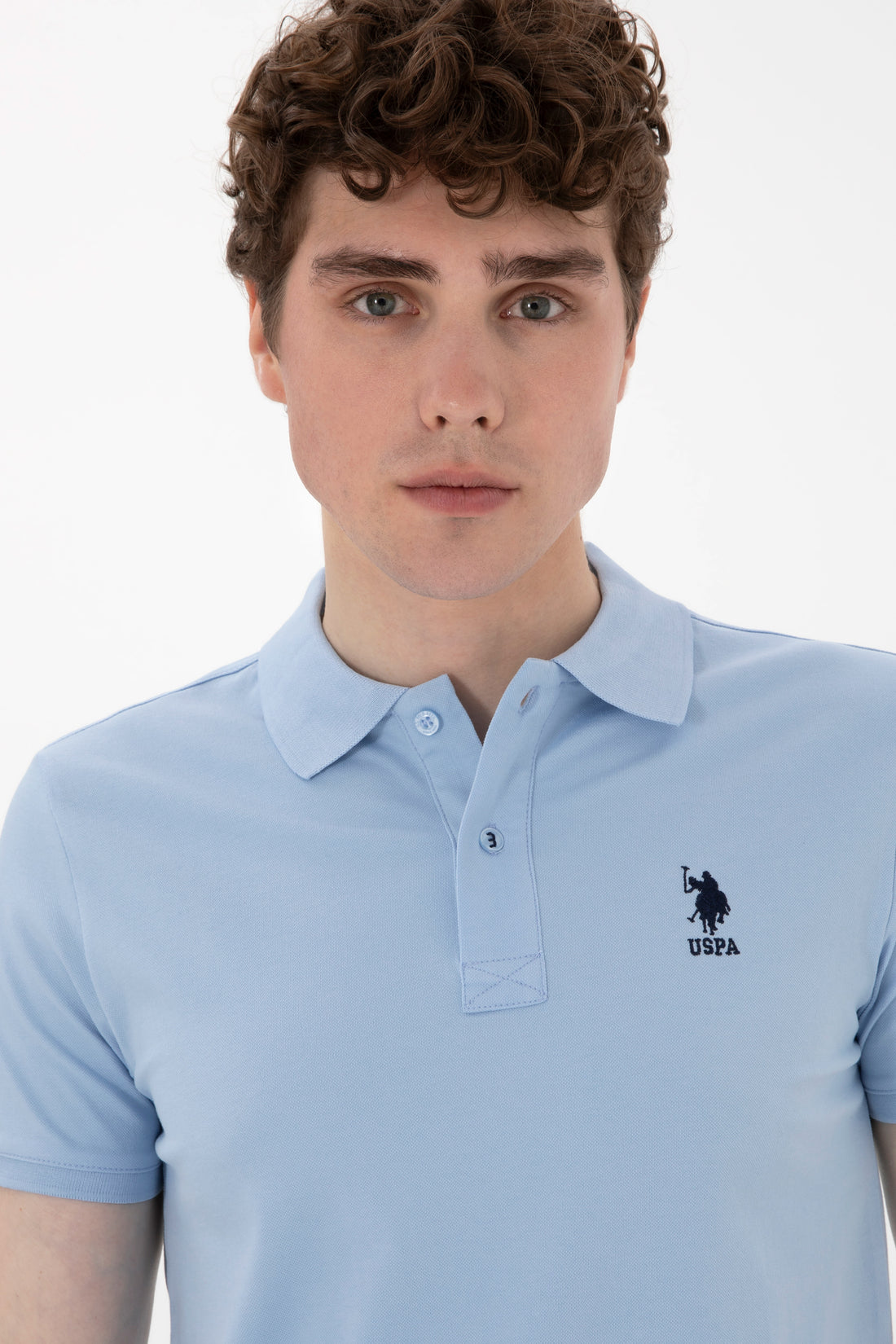 Men's Slim Fit Polo Neck Light Blue Basic T-Shirt