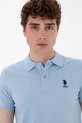 Men's Slim Fit Polo Neck Light Blue Basic T-Shirt