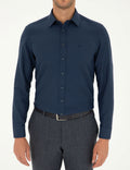 Navy Blue Slim Fit Chunky Long Sleeve Shirt