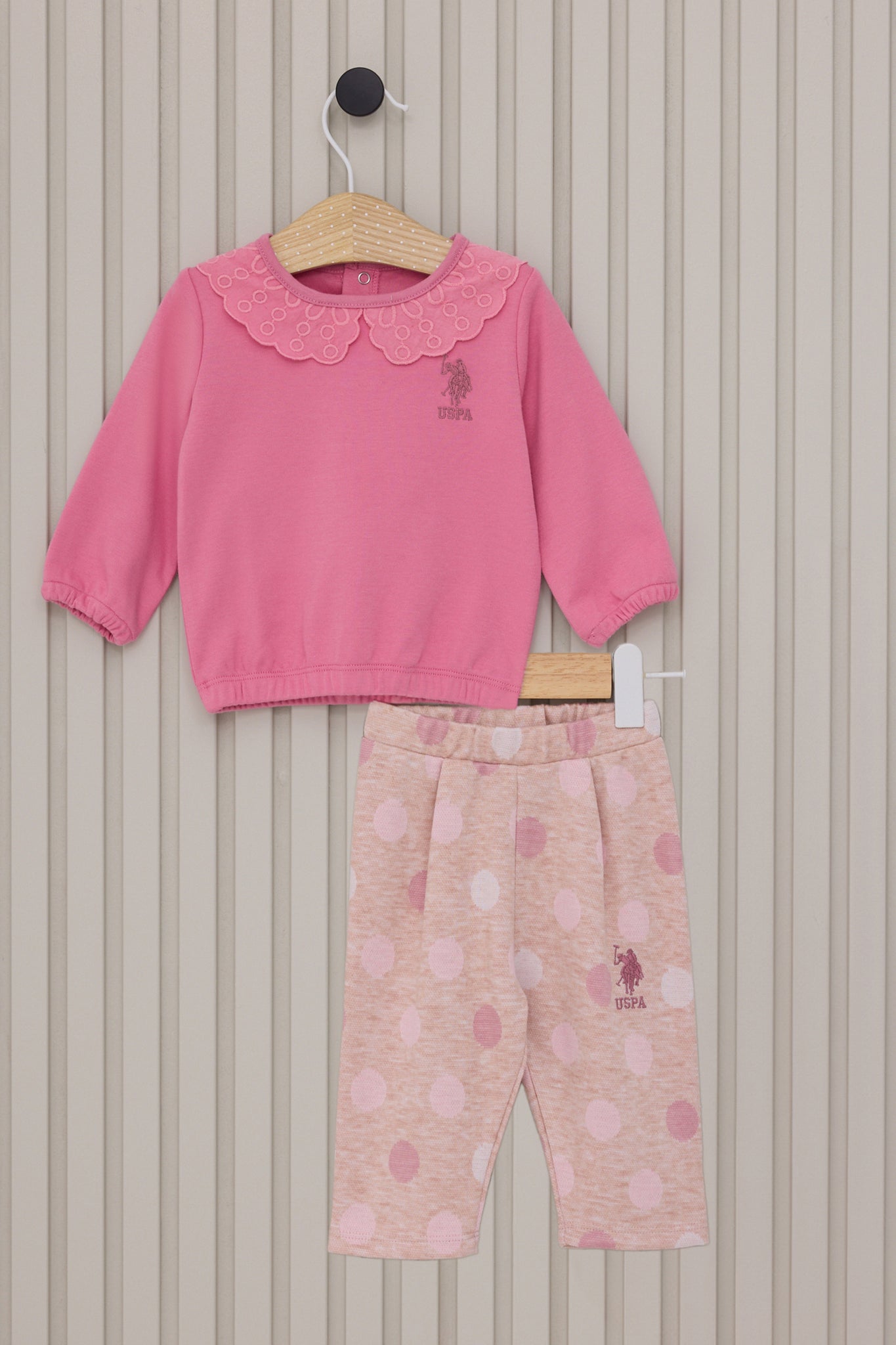 Baby Girl Pink Collar Detailed 2-Piece Pajamas Set