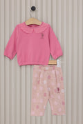Baby Girl Pink Collar Detailed 2-Piece Pajamas Set