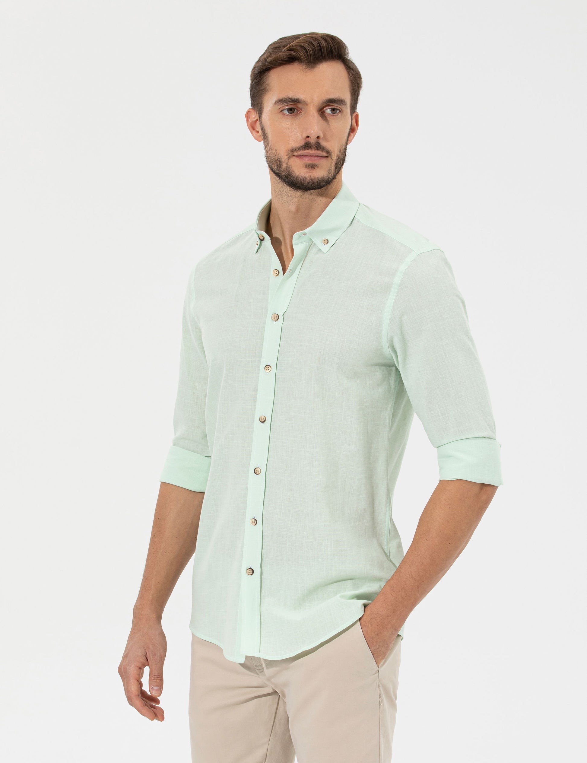 Green Slim Fit Long Sleeve Shirt