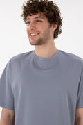 Men's Comfort Fit Crew Neck Blue Mercerized Basic T-Shirt