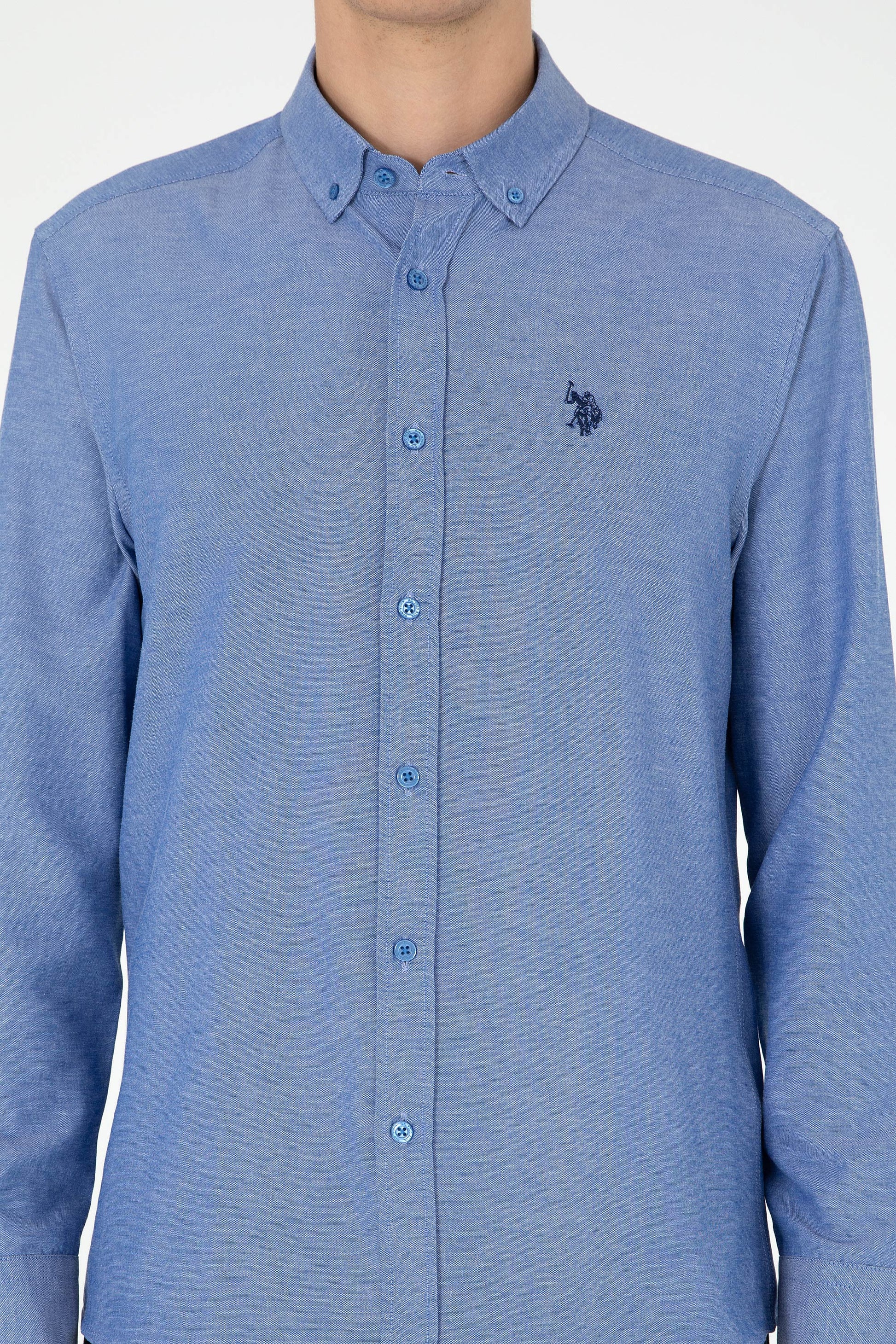 Men's Dark Blue Long Sleeve Basic Shirt