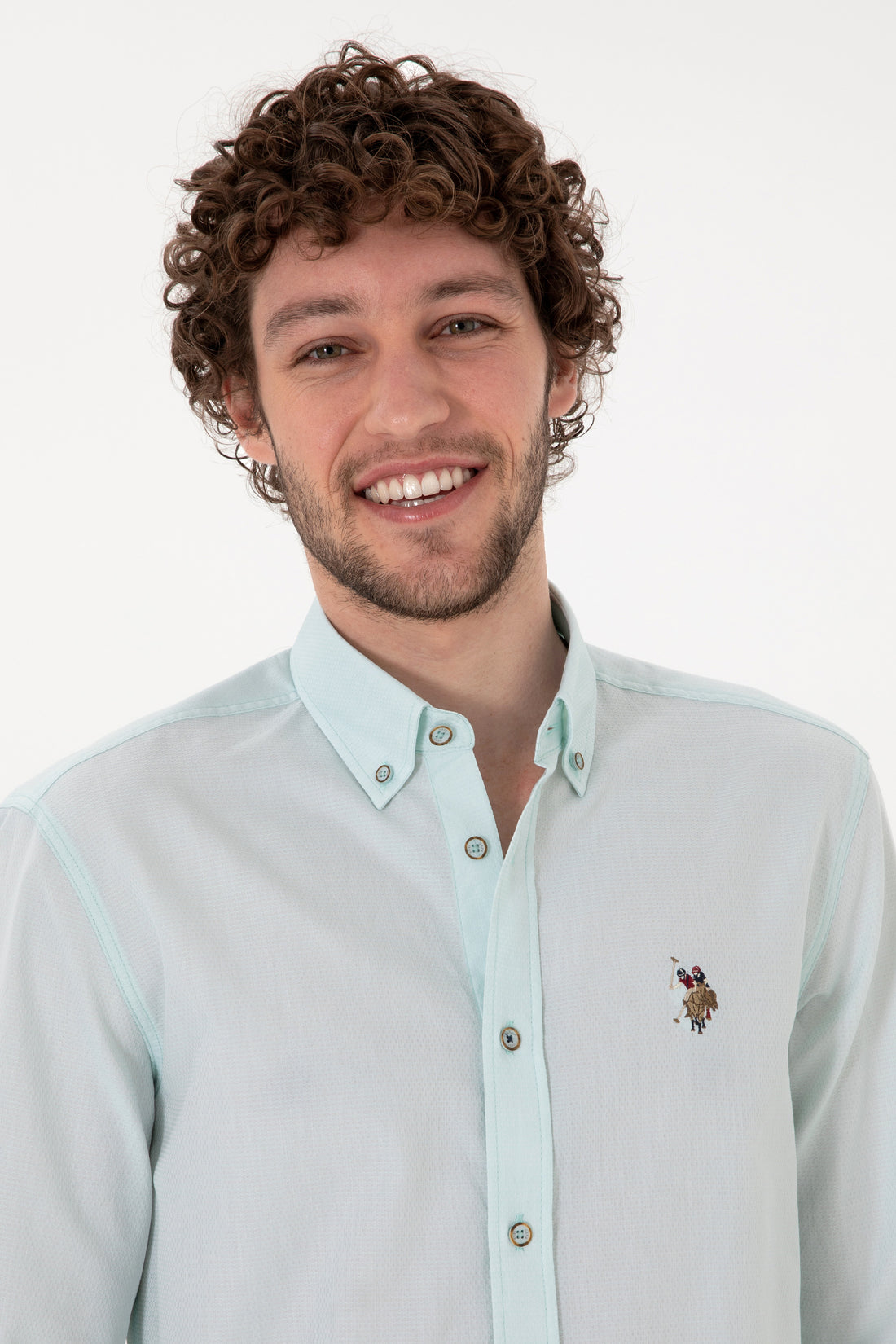 Men's Water Green Long Sleeve Basic Shirt