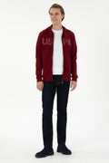 Men's Burgundy Knitted Cardigan