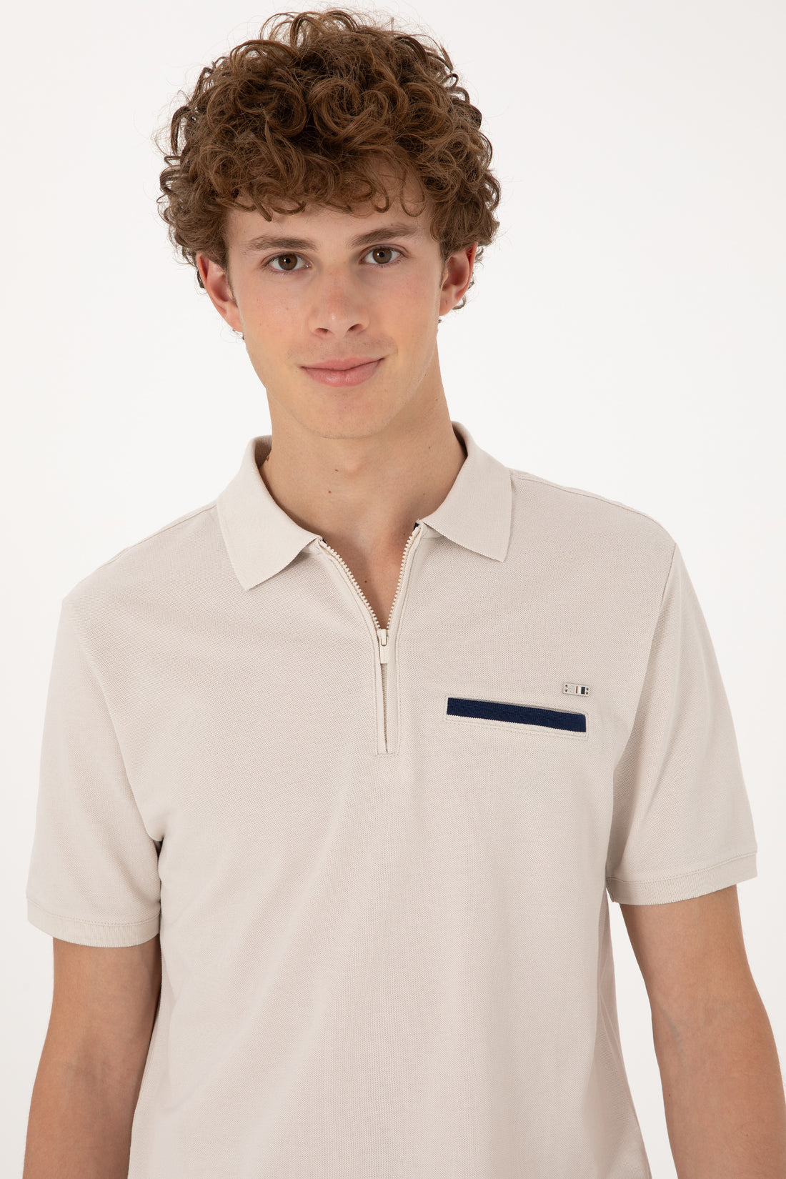 Men's Regular Fit Zipper Stone T-Shirt