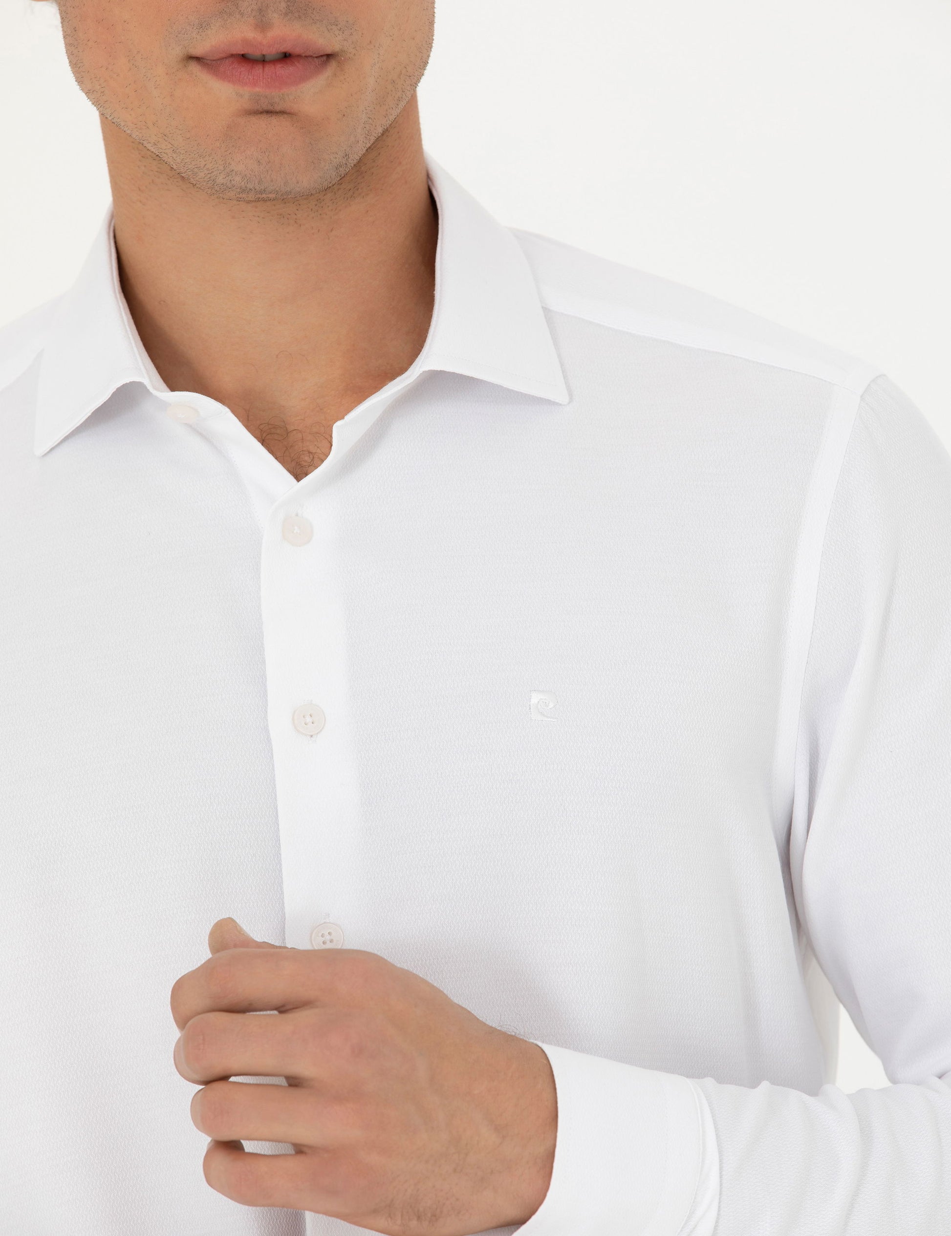 White Slim Fit Long Sleeve Shirt