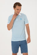 Men's Regular Fit Polo Neck Turquoise Patterned T-Shirt
