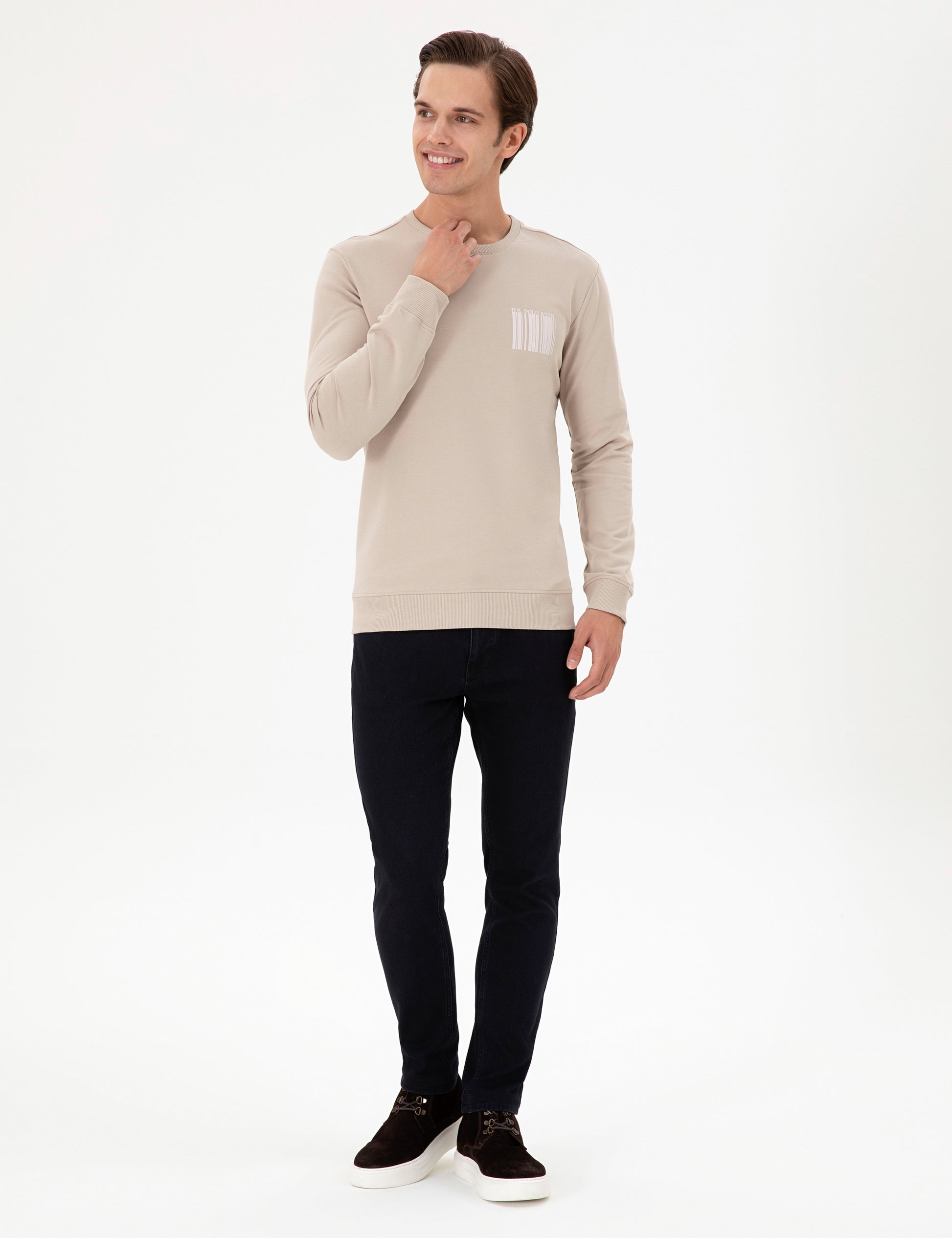 Men's Regular Fit Crew Neck Stone Sweatshirt